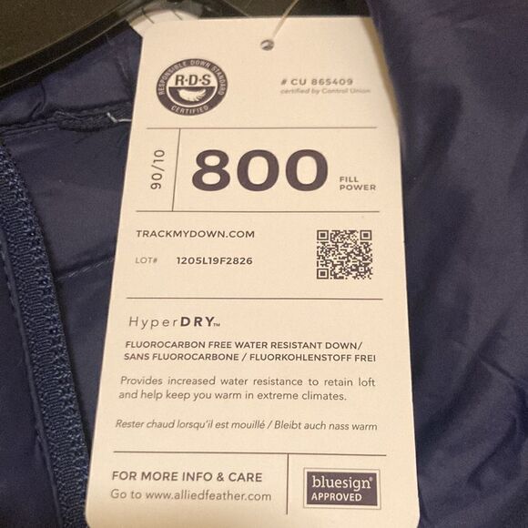 Land’s End Ultralight 800 down hood quilted zip long packable coat Navy Small - Picture 11 of 13